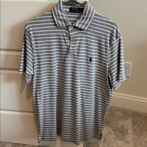 Polo Ralph Lauren Gray Striped Polo Shirt Medium